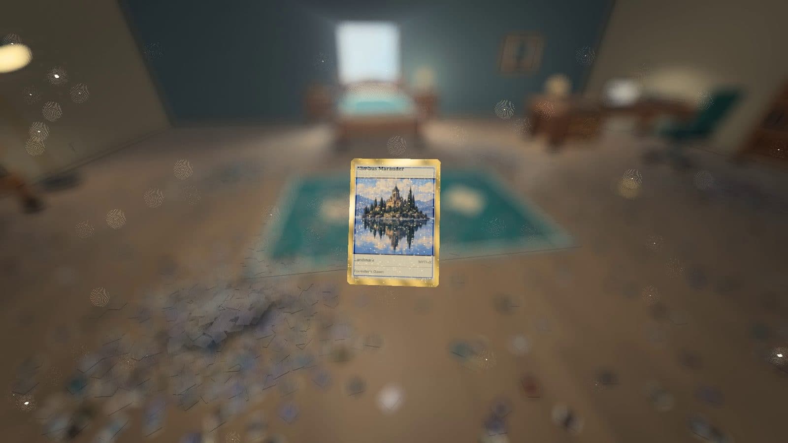 A gilded mythic held up to the light