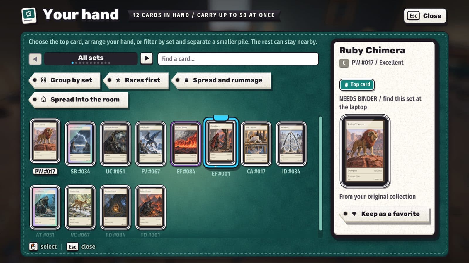 Browsing the cards in hand